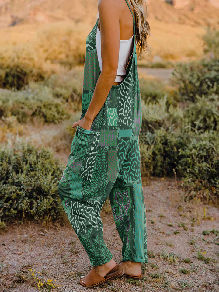 Boho Printed V-Neck Sleeveless Jumpsuit