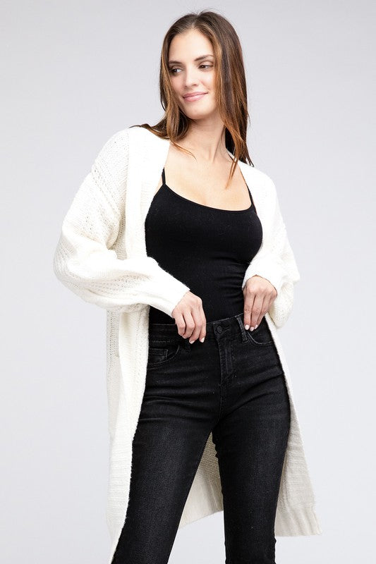 Bibi Twist Knitted Open Front Cardigan With Pockets