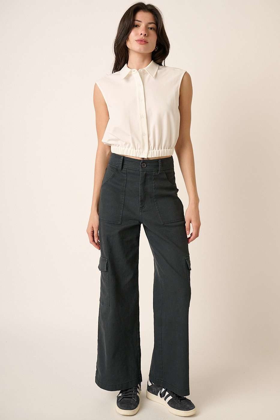 Mittoshop Wide Leg High Waist Cargo Pants