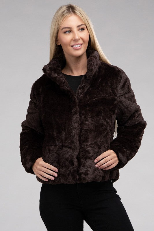 Ambiance Fluffy Zip-Up Jacket