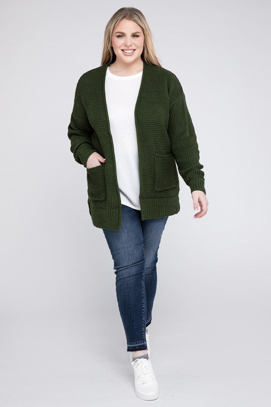 Zenana Plus Low Gauge Waffle Open Cardigan Sweater