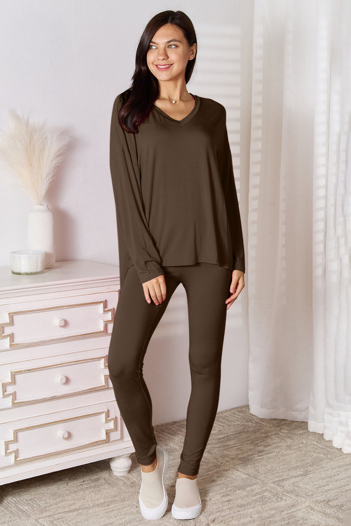 Basic Bae Bamboo V-Neck Long Sleeve Top and Pants Lounge Set