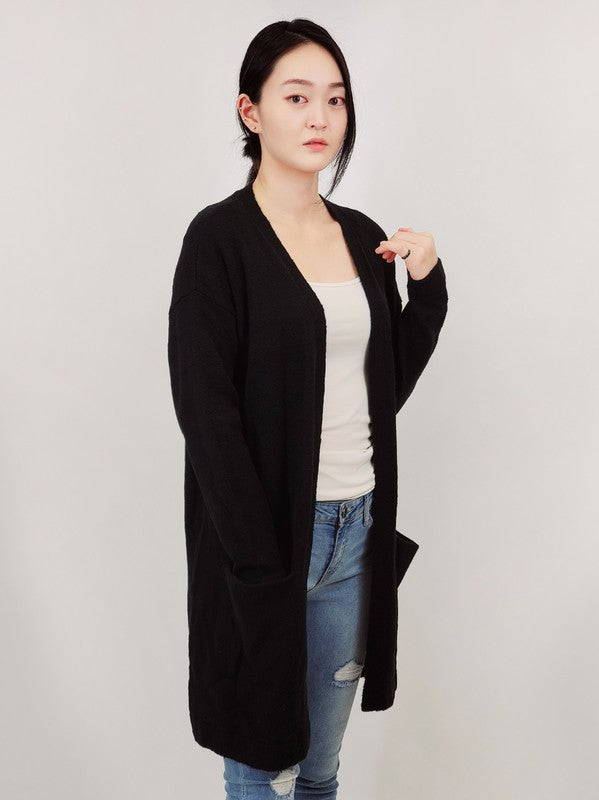 Mak Cozy Elastic Loose Fit  Sweater Cardigan w/Pockets