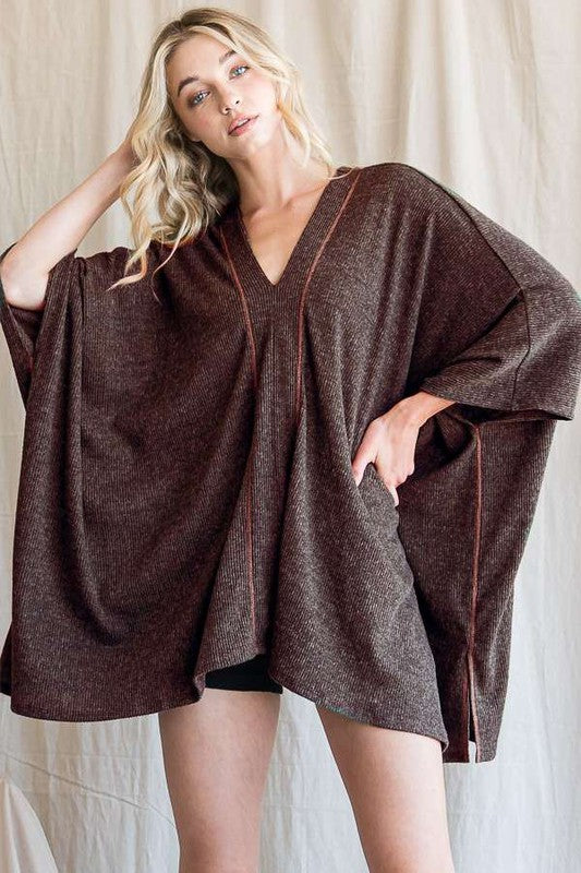 Jade by Jane VNECK Contrast Stitch PONCHO TOP