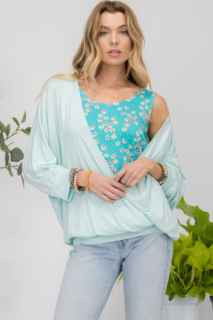 Celeste Floral Round Neck Top with Two Layer Detail