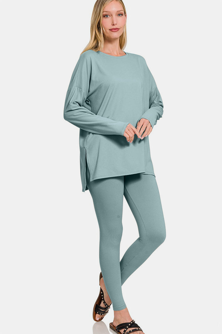 Zenana Brushed Microfiber Top and Leggings Lounge Set