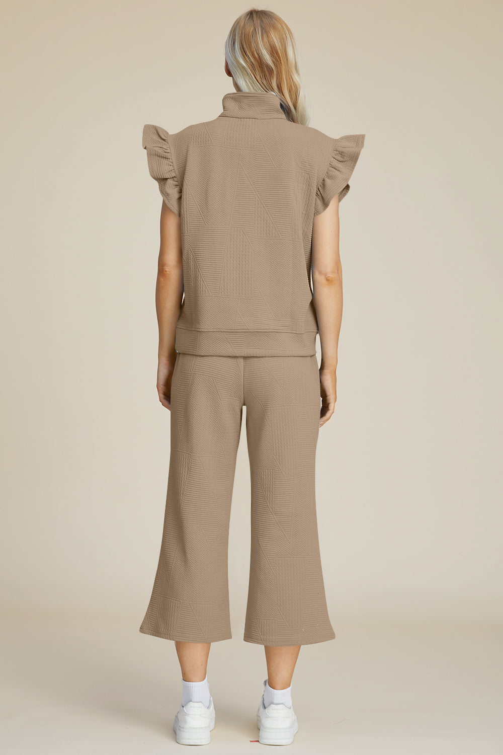 Double Take Full Size Texture Ruffle Short Sleeve Top and Wide Leg Pants Set - Boho Soho