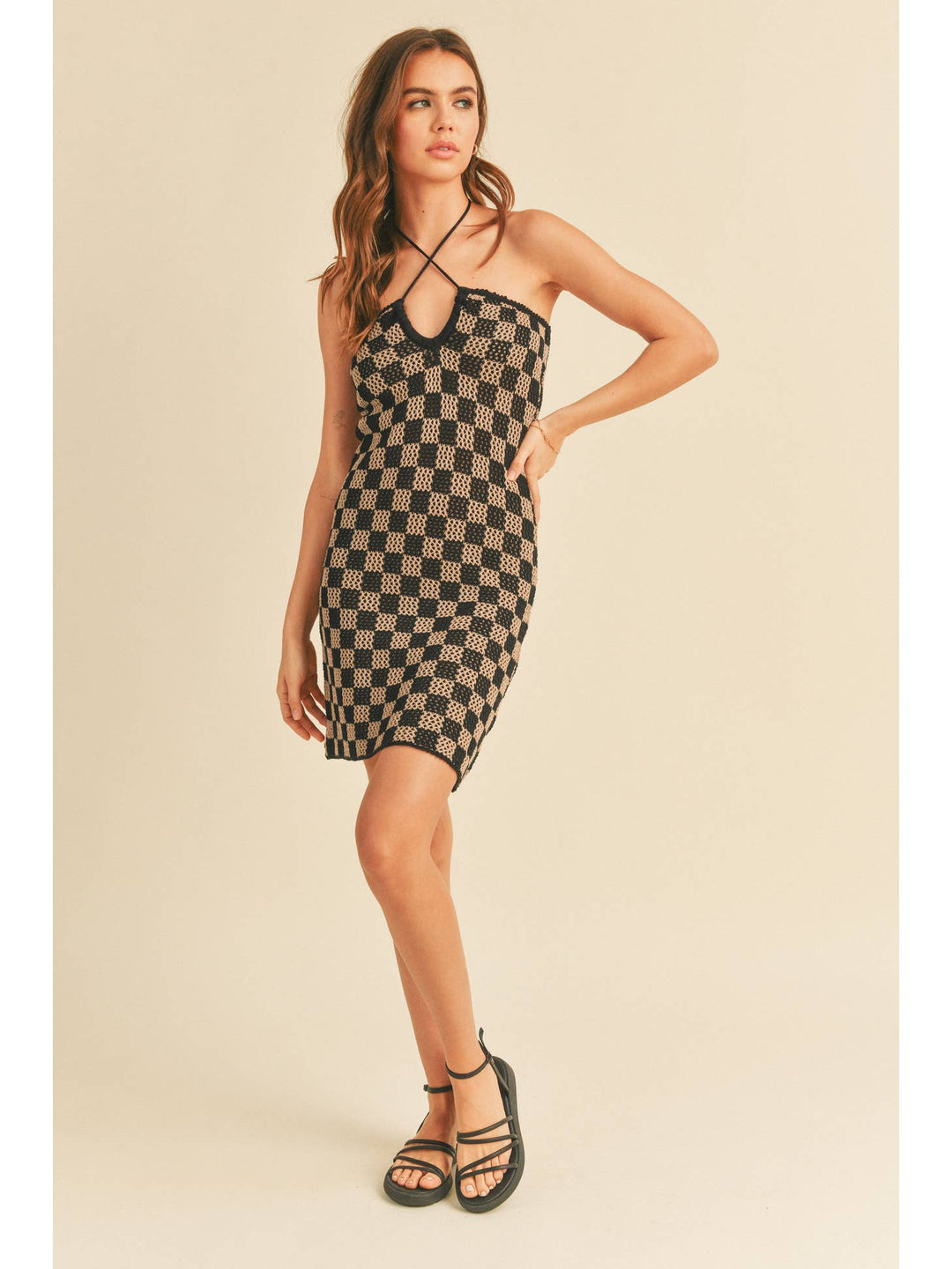 checkerboard knit dress 1960s Rudi Gernreich Checkerboard Knit Mini Dress Mod Style K