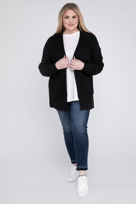 Zenana Plus Low Gauge Waffle Open Cardigan Sweater