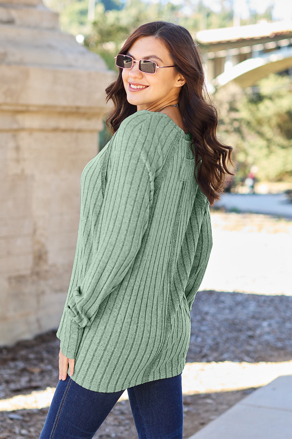 Basic Bae Ribbed Round Neck Long Sleeve Knit Top