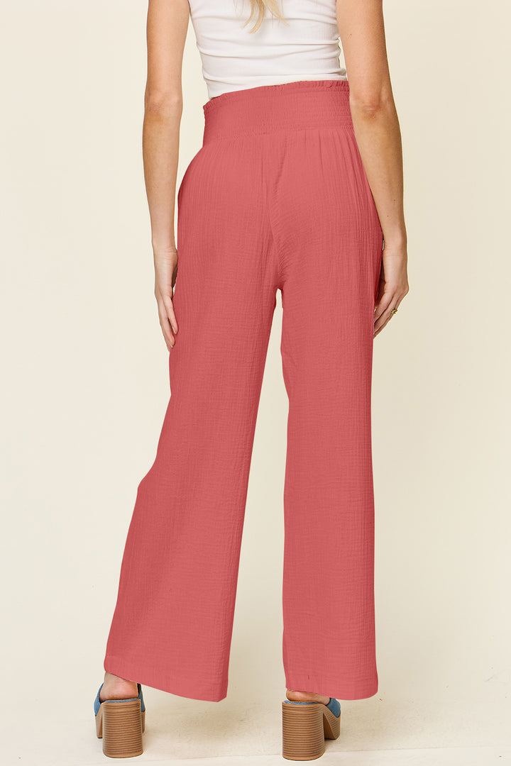 Double Take Texture Smocked Waist Wide Leg Pants