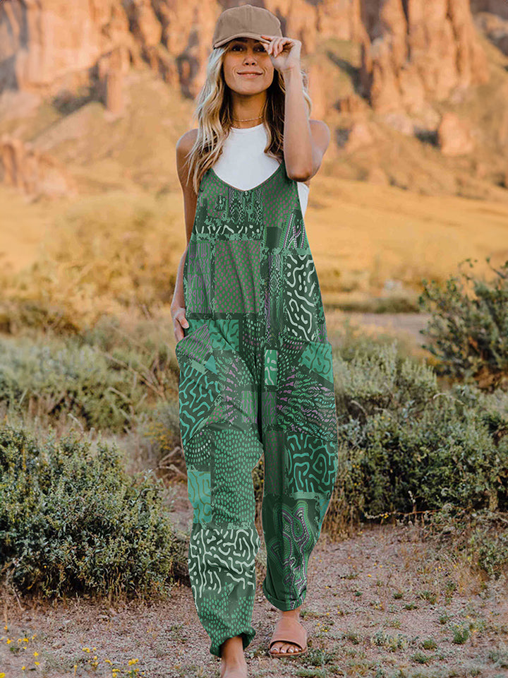 Boho Printed V-Neck Sleeveless Jumpsuit