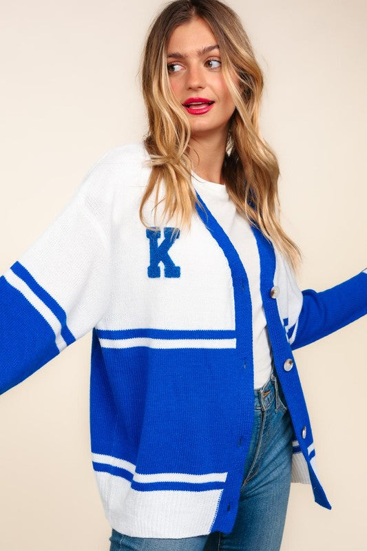 Haptics Letter Patch Contrast V-Neck Cardigan