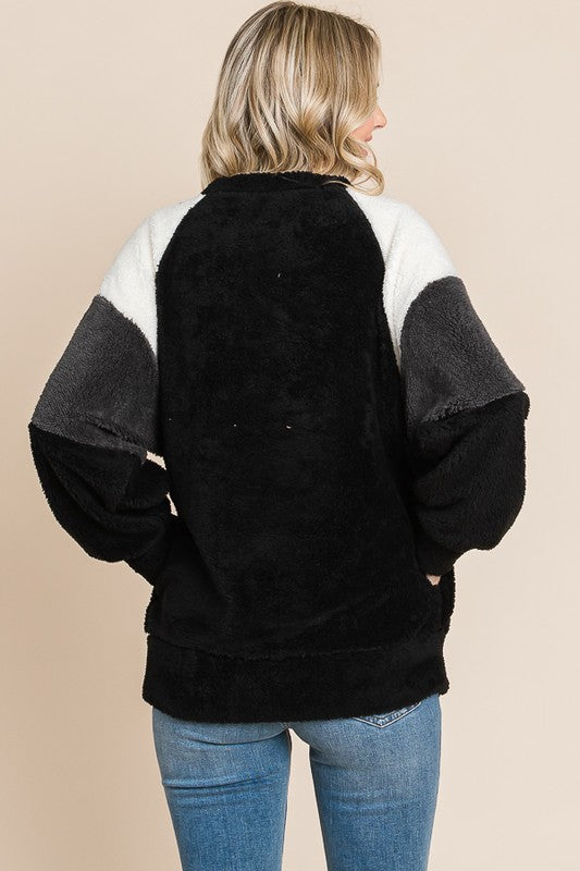 Culture Code Color Block Faux Fur Raglan Sleeve Sweatshirt - Boho Soho