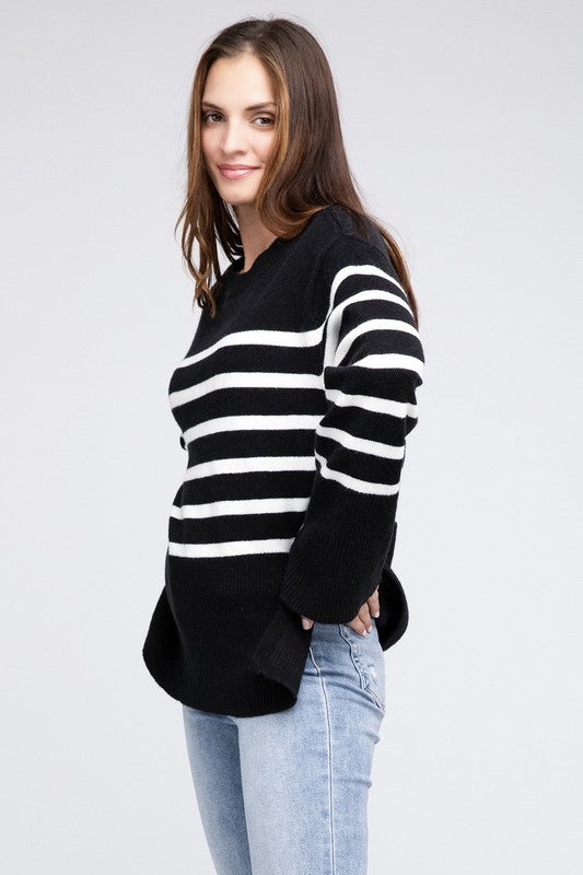 Bibi Ribbed Hem Stripe Sweater