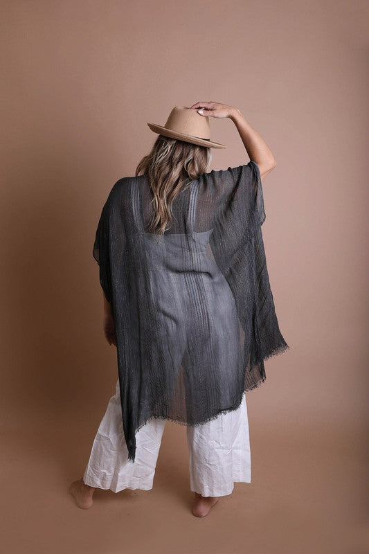 Pencil Stripe Lurex Trim Kimono - Boho Soho