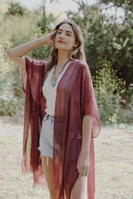 Pencil Stripe Lurex Trim Kimono - Boho Soho