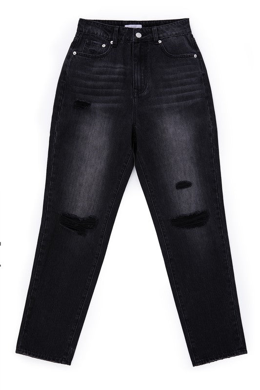 Lilou Black Distressed Cropped Straight Jeans