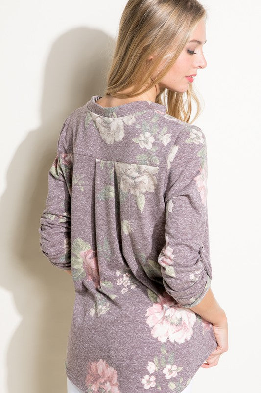 PLUS FLORAL SPLIT NK ROLL SL TOP