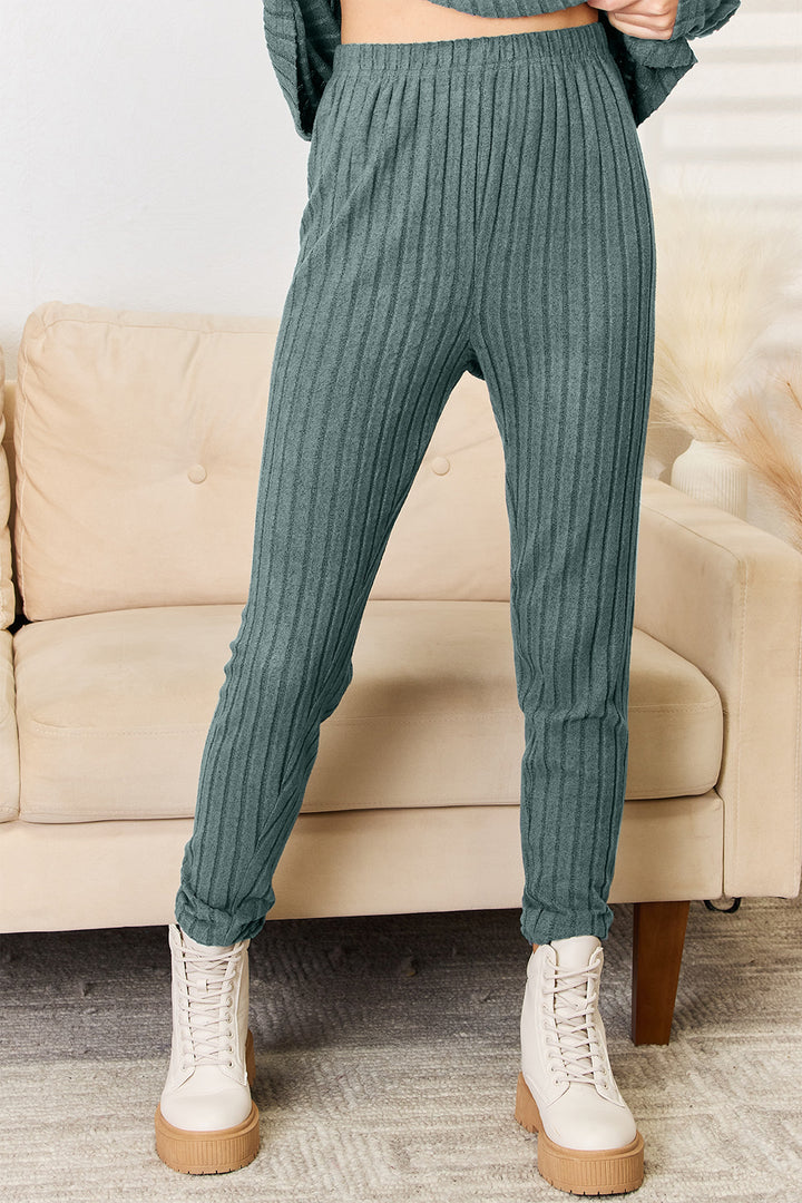 Basic Bae Notched Long Sleeve Top and Pants Set