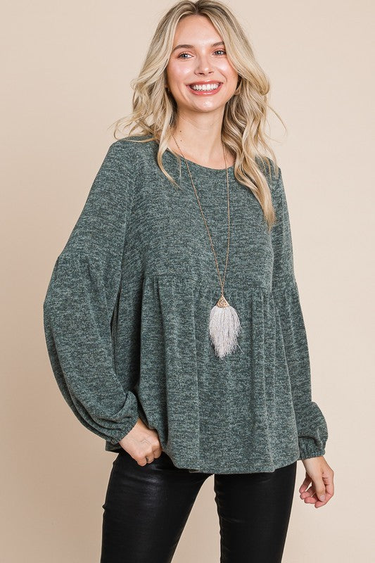 SL Heathered Round Neck Babydoll Top