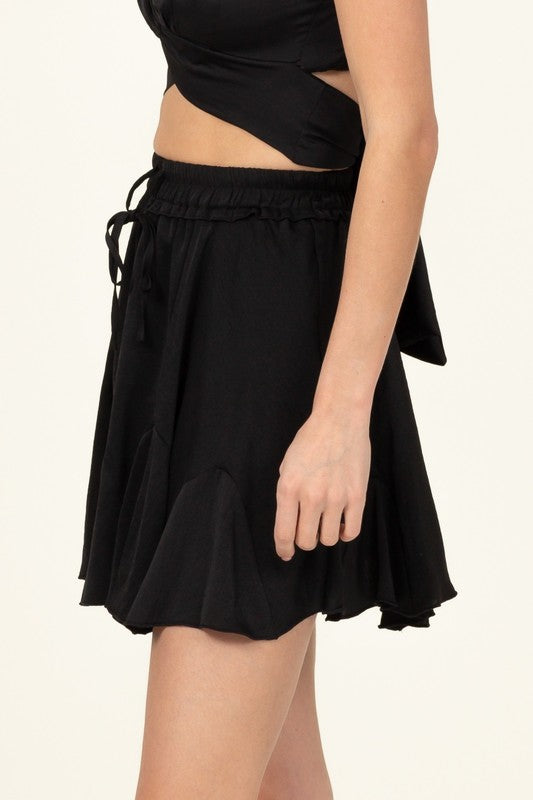 Not Your Girl Drawstring Ruffled Mini Skirt