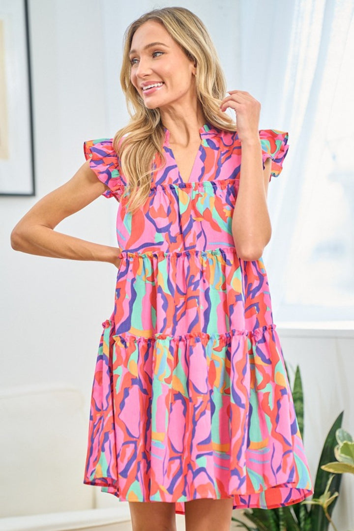 First Love Printed Ruffle Cap Sleeve Tiered Dress