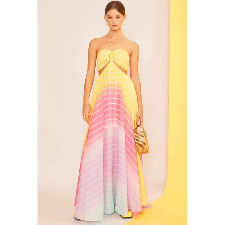 Cutout Ombre Halter Maxi Dress - Boho Soho