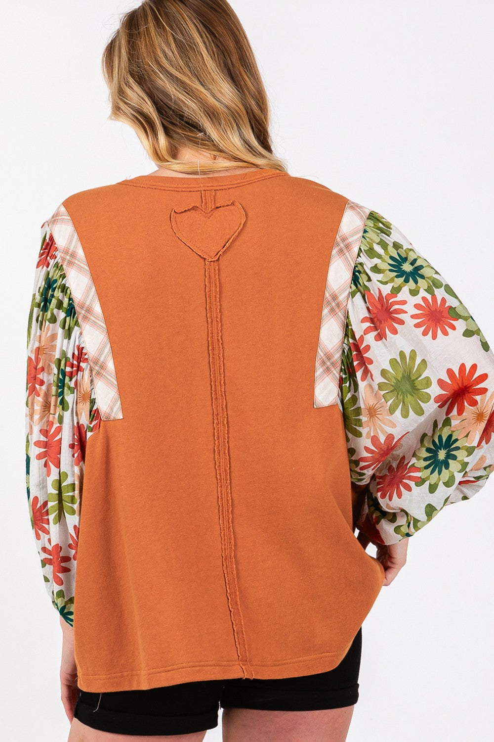 SAGE + FIG Printed Balloon Sleeve Contrast Top