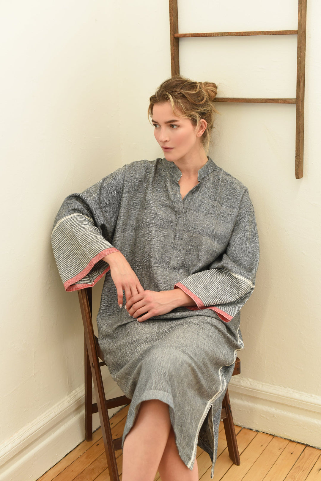 Home & Loft Turkish Cotton Charcoal Tribeca Long Sleeve Maxi Kaftan