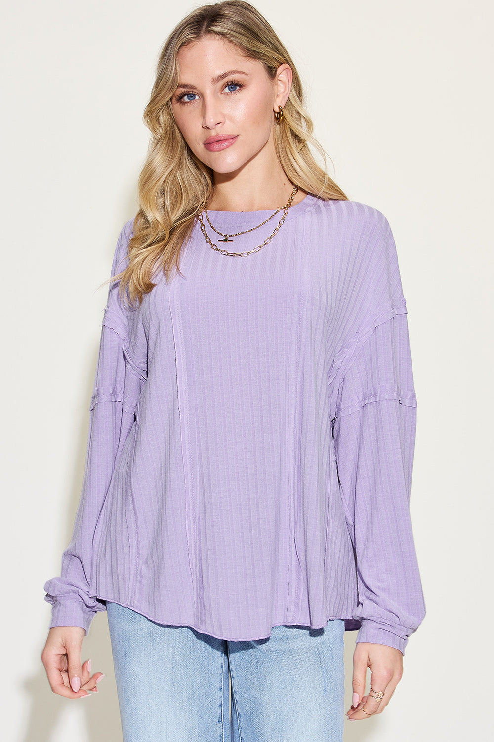 Basic Bae Ribbed Round Neck Long Sleeve Top