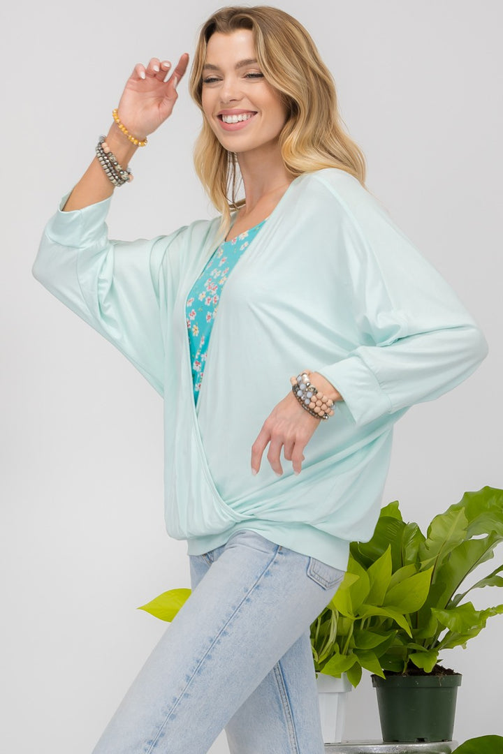 Celeste Floral Round Neck Top with Two Layer Detail