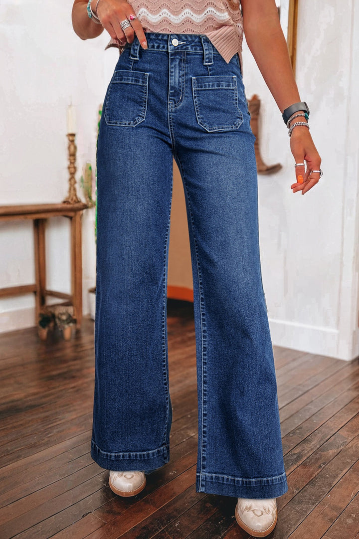 Sailor Blue Wide Leg Pocketed High Waist Jeans