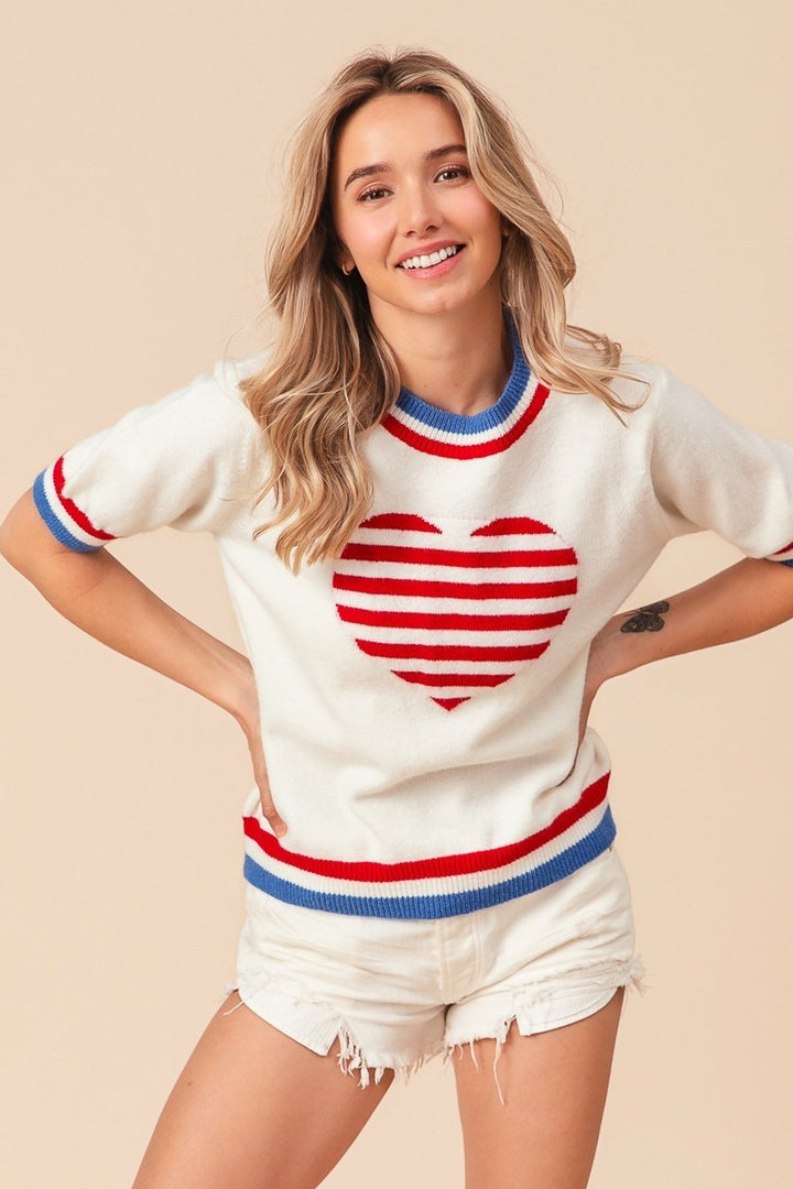 BiBi Striped Heart Sweater