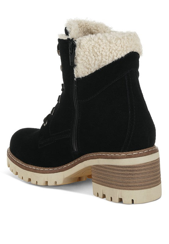 Rag Company Madoka Fur Collar Chunky Ankle Boots