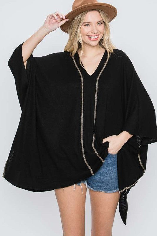 Jade by Jane VNECK Contrast Stitch PONCHO TOP