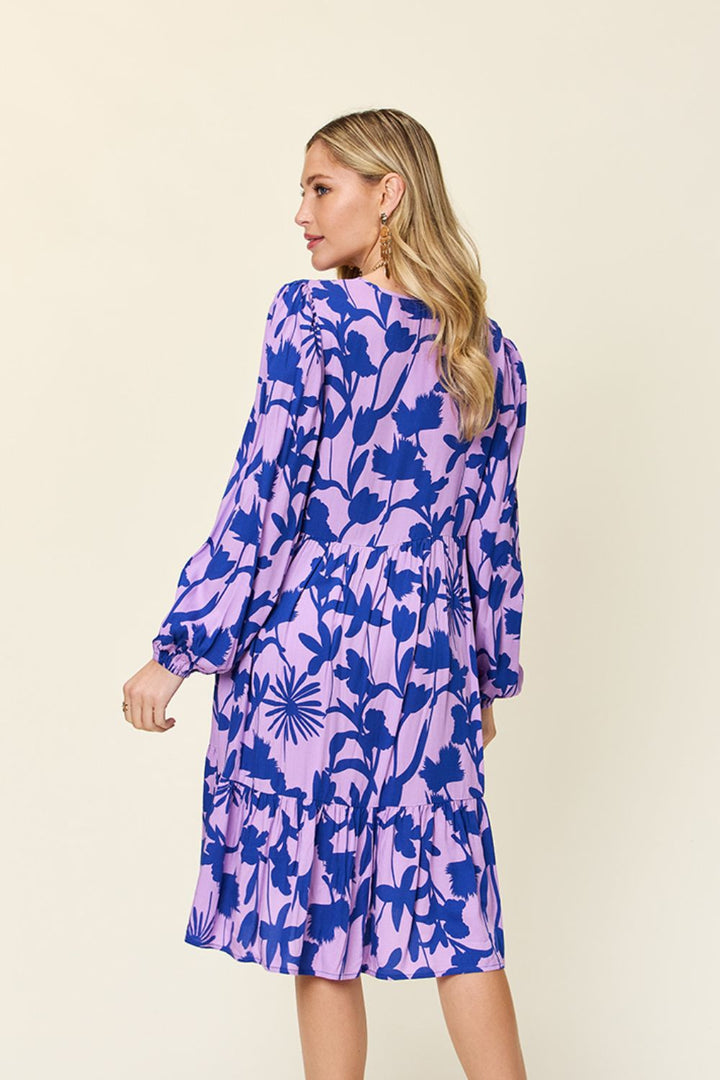 Double Take Full Size Printed Ruffle Hem Dress with Pockets