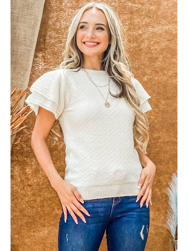 Double Layered Sleeve Textured Sweater Top