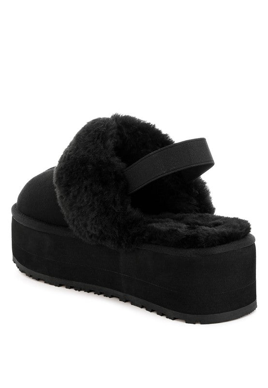 London Rag Kutchu Faux Fur Trim Platform Classic Slingback