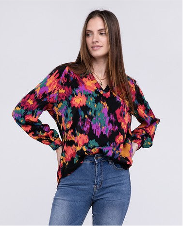 Abstract Floral Raglan Sleeve Blouse