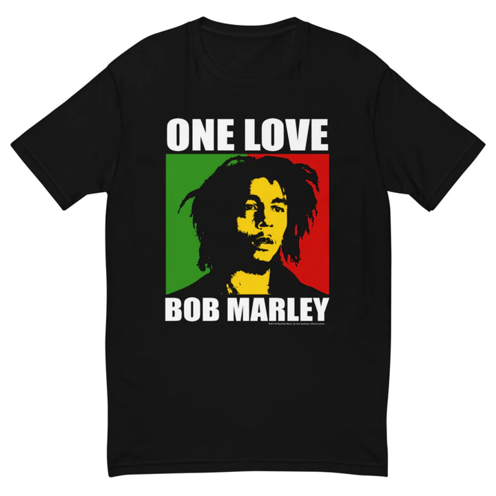 Bob Marley 'One Love' Graphic Tee: Showcase your love for music and style with this short sleeve tee. Embrace iconic reggae vibes in comfort with a unique design inspired by the legendary Bob Marley. Shop now to add a touch of musical heritage to your wardrobe with this must-have graphic tee