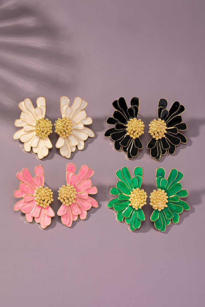 Metal Enamel Flower Earrings