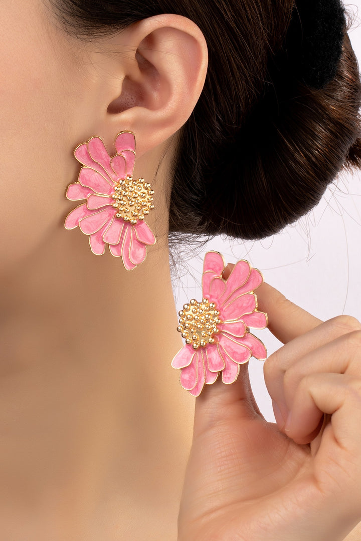 Metal Enamel Flower Earrings