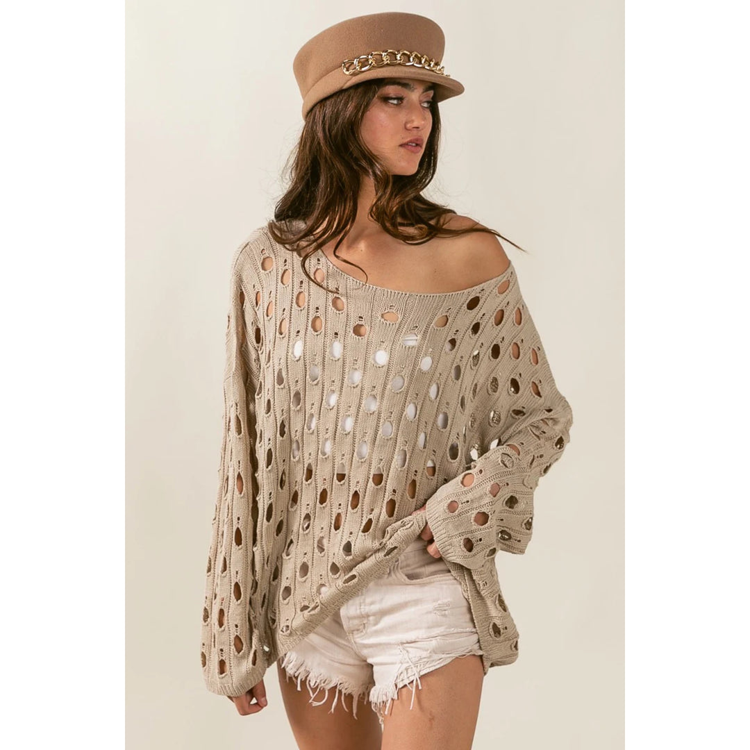 BIBI Hollow Out Detailed Batwing Knit Top
