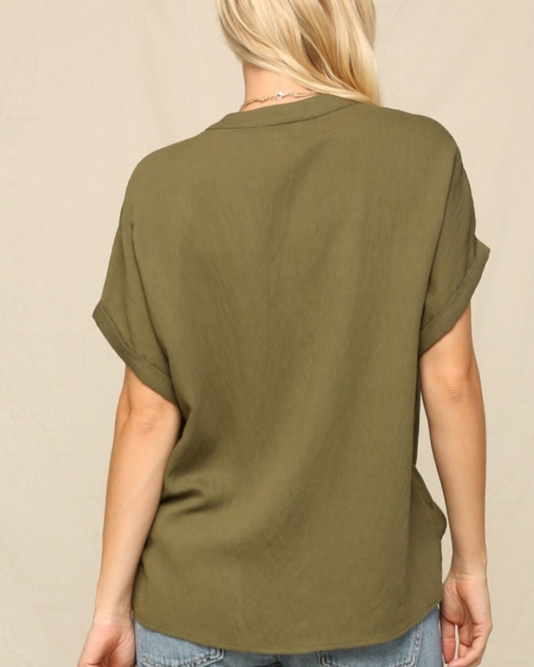 Flap Front Pocked Rolled Dolman Sleeve Top