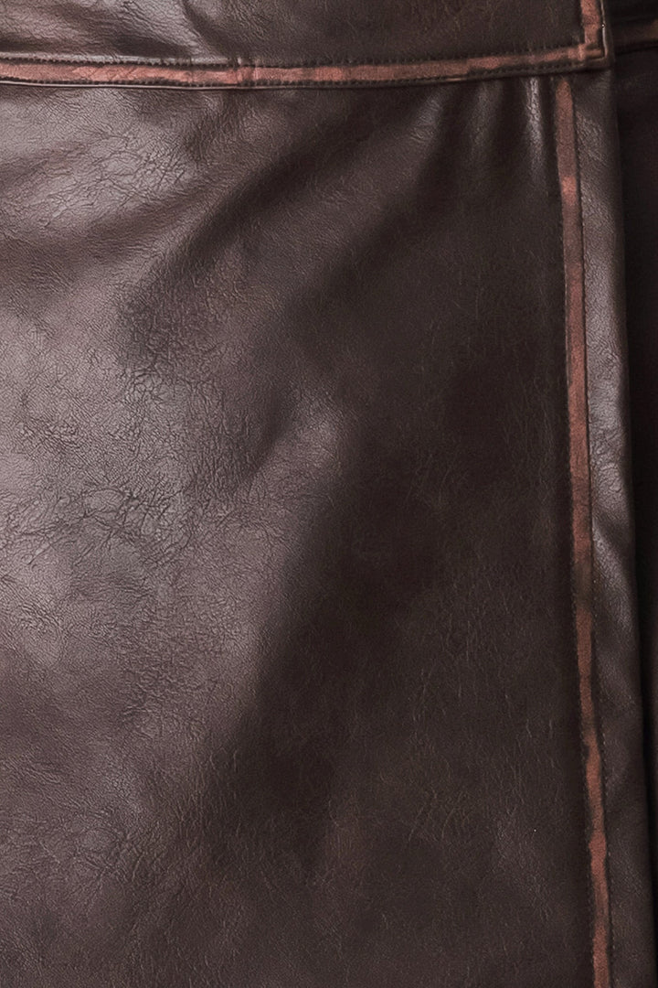 FLYING TOMATO SADDLE STREET BROWN FAUX LEATHER WRAP SKORT