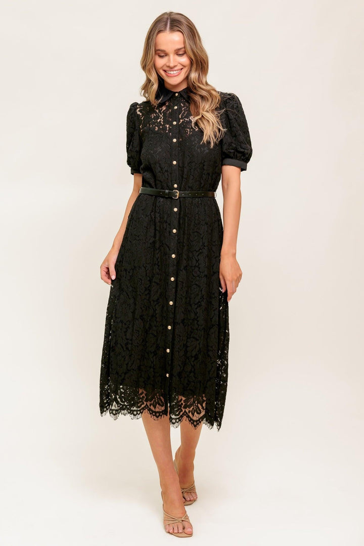 Flying Tomato TIMID TO TENACIOUS WOVEN LACE SHIRT DRESS