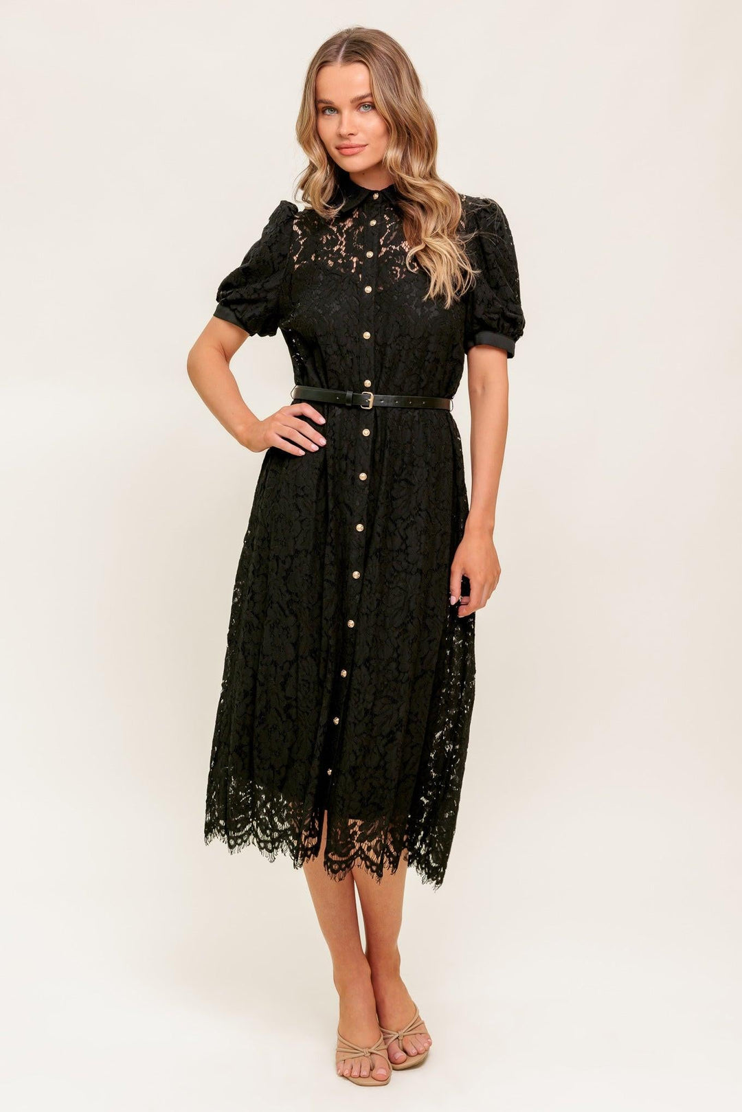 Flying Tomato TIMID TO TENACIOUS WOVEN LACE SHIRT DRESS