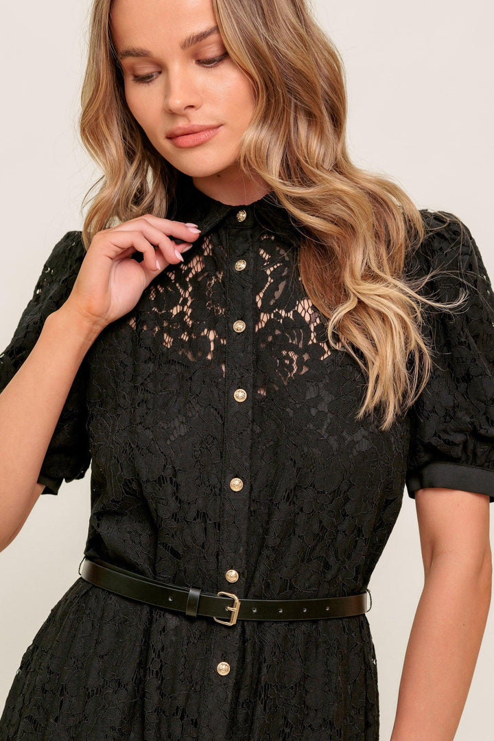 Flying Tomato TIMID TO TENACIOUS WOVEN LACE SHIRT DRESS
