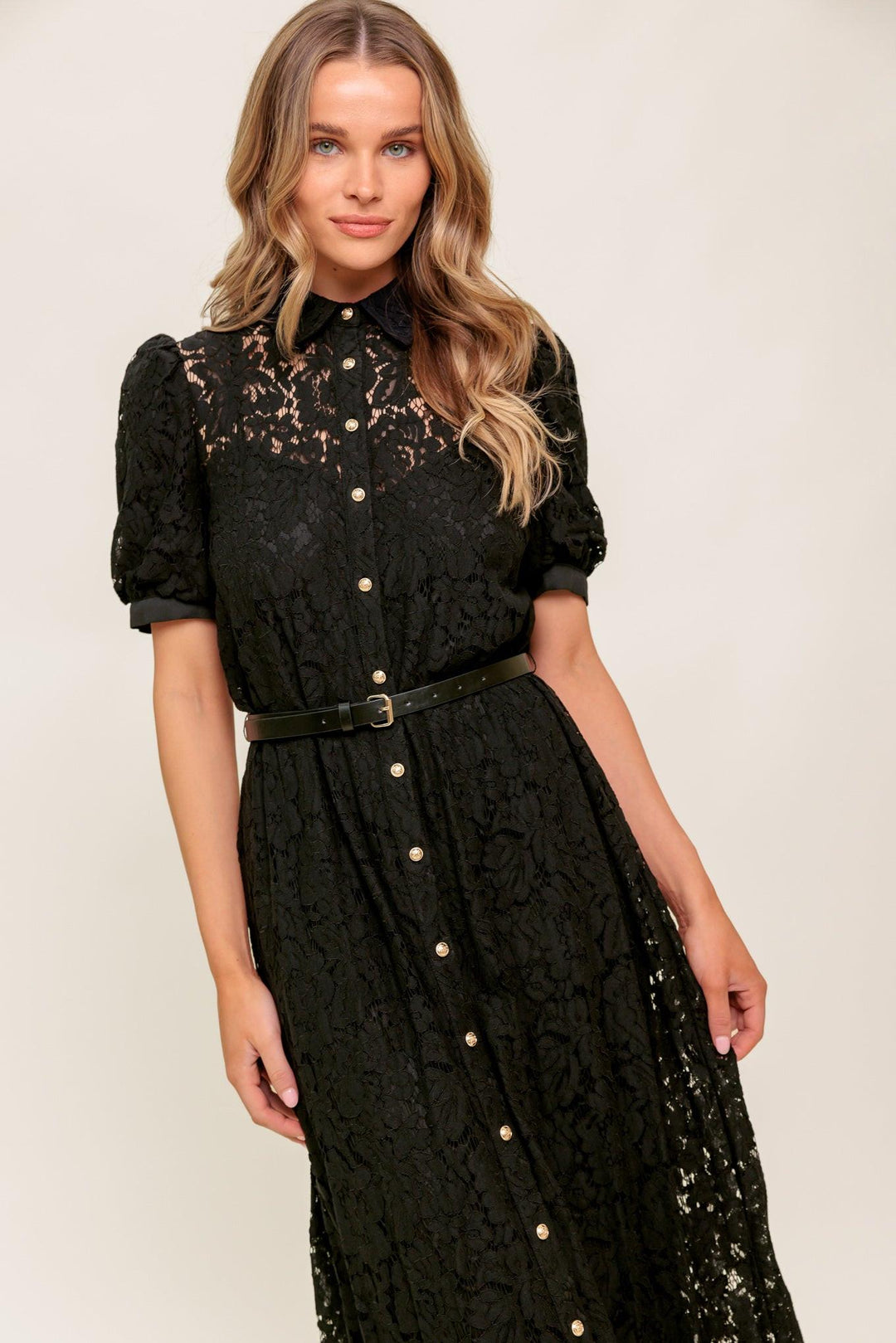 Flying Tomato TIMID TO TENACIOUS WOVEN LACE SHIRT DRESS